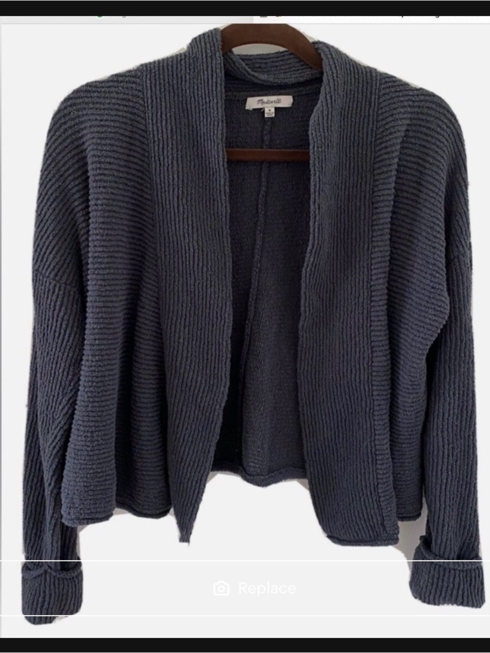 Madewell, Shawl Collared Soft  Grey Ribbed Knit Open Cardigan,